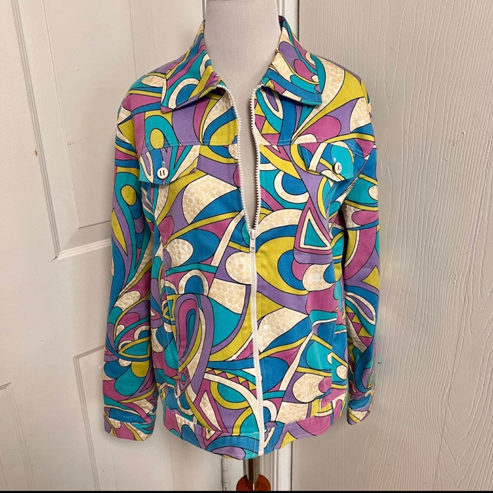 Vintage REDD Jeans Abstract Sequin Mod Pyschodelic Jacket Mod 1960s 1970s